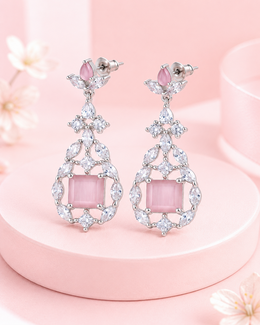 Trending Pink Stone AD Fancy Earrings | Stylish Silver Plated Partywear Dangler for Girls & Women