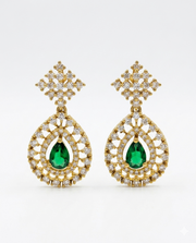 Fancy Stylish Emerald Green Teardrop Earrings | Partywear Gold Plated Stone Earrings