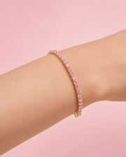 Fancy Stylish Pink Stone Tennis Bracelet | Partywear Gold Plated Bracelet for Women
