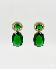 Fancy Emerald Green Partywear Earrings | Stylish Gold Plated Stone Drops | Trending Jewellery for Women
