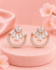 Fancy Rose Gold American Diamond Studs - Stylish Partywear Earrings for Women