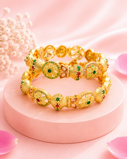Traditional Gold Plated Meenakari Kada Bangles for Women | Set of 2 Antique Kundan Studded Floral Bangles | Festive & Wedding Wear