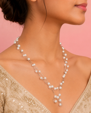 Fancy Double Layer Moti Mala | Stylish Silver Chain Pearl Necklace for Partywear