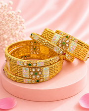 Royal Emerald Green Statement Kada / Stylish Fancy Openable Broad Bangle Set 2