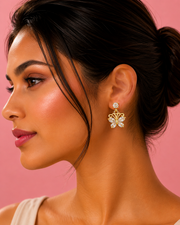 Fancy Stylish Butterfly American Diamond Gold Plated Earrings / Partywear Studs for Women