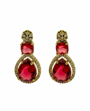 Fancy Ruby Red Stone Gold Plated Earrings | Stylish Partywear Drop Earrings for Women