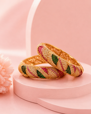 Traditional Meenakari Gold Plated Bangles for Women | Ruby & Emerald Enamel Work Kada Set | Wedding & Festive Wear Imitation Jewelry | Pack of 2