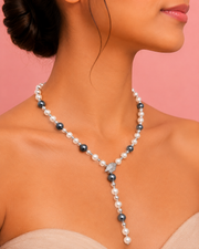 Trendy Dual-Tone Pearl Lariat Necklace with Crystal Leaf Design for Women & Girls