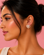 Stylish Rose Gold AD Flower Studs | Fancy Partywear Earrings for Women | Trending American Diamond Tops