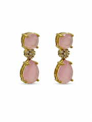 Fancy Rose Pink Teardrop Stylish Earrings / Partywear Gold Plated Dangler