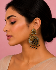 Alloy Gold-plated Black Stone Peacock Chandbali Earring