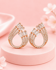 Fancy Rose Gold AD Long Earrings for Women | Stylish Partywear Drop Earrings