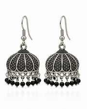 Trendy Fancy Oxidized Black Bead Jhumka / Stylish Silver Jhumki for Partywear