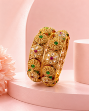 Gold-plated Meenakari Kundan Glass, Brass, Alloy Bangle Set (Pack of 2)