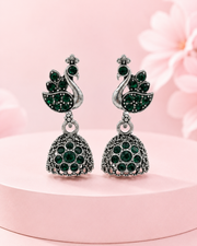 Stylish Peacock Green Stone Oxidized Jhumka | Partywear Fancy Earrings | Traditional Jhumki