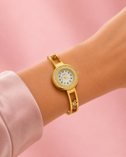 Fancy Stylish Gold Plated American Diamond Bangle Watch for Women