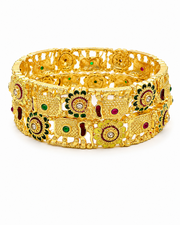 Stylish Gold Plated Elephant Meenakari Bangles / Fancy Royal Kada Set Of 2