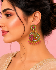 Stylish Peacock Chandbali / Fancy Gold Plated Partywear Earrings for Women