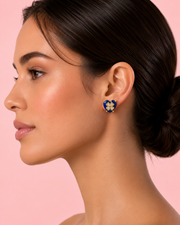 Fancy Royal Blue Heart Clover Earrings | Stylish Partywear Studs | Trending Blue Tops