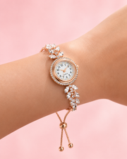 Stylish Rose Gold Fancy AD Stone Watch Bracelet | Partywear Adjustable Bracelet Watch