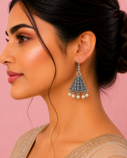 Stylish Fancy Oxidized Silver Pyramid Jhumka with Pearls - Trending Partywear Earrings