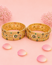 Traditional Gold-Plated Meenakari Kada Bangles for Women | Floral Filigree Work with Green & Maroon Enamel