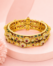 Stylish Partywear Gold Plated Screw Kada / Fancy Meenakari Bangles (Set of 2)
