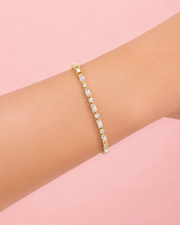 Unique Baguette Stone Fancy Gold Plated Bracelet | Stylish Partywear American Diamond Tennis Bracelet for Women