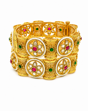 Stylish Emerald Green Broad Bracelet Kada - Fancy Watch-Design Partywear Bengal Set 2