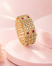 Fancy Ruby Polki Kada Set / Openable Bridal Broad Bangles (2 Pcs)