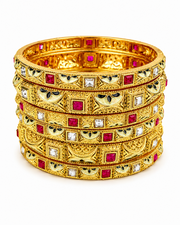 Stylish Meenakari Kundan Bangle Set (6 Pcs) | Fancy Partywear Gold Plated Kada