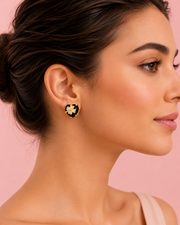 Fancy Black Heart & Clover Studs | Stylish Partywear Earrings for Girls | Western Design Tops